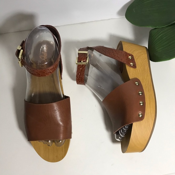 Sam Edelman Brynn Brown Leather Wedge Sandals Clog - Picture 2 of 7